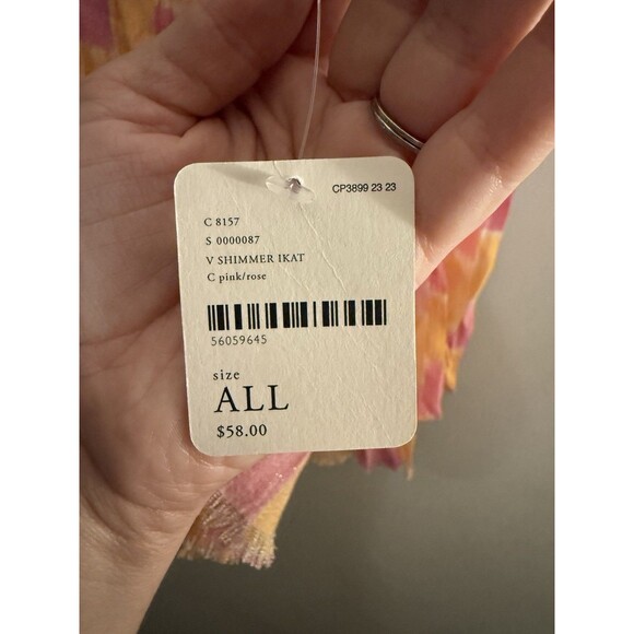 Free People Scarf Pink Orange Checkered Long Wrap Scarf Lightweight NWT - Picture 4 of 6